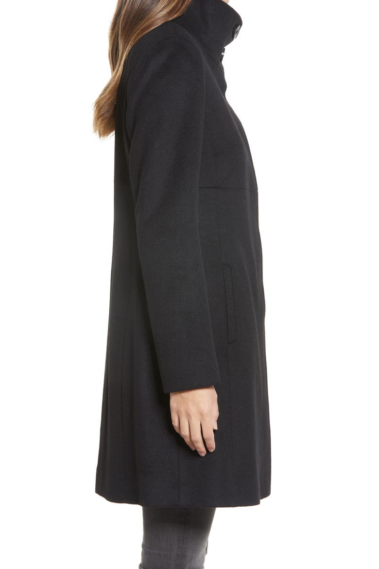 Stand Collar Wool Blend Coat, Alternate, color, BLACK