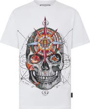 PHILIPP PLEIN Round Neck T-Shirt Wind Rose Skull Stones Men