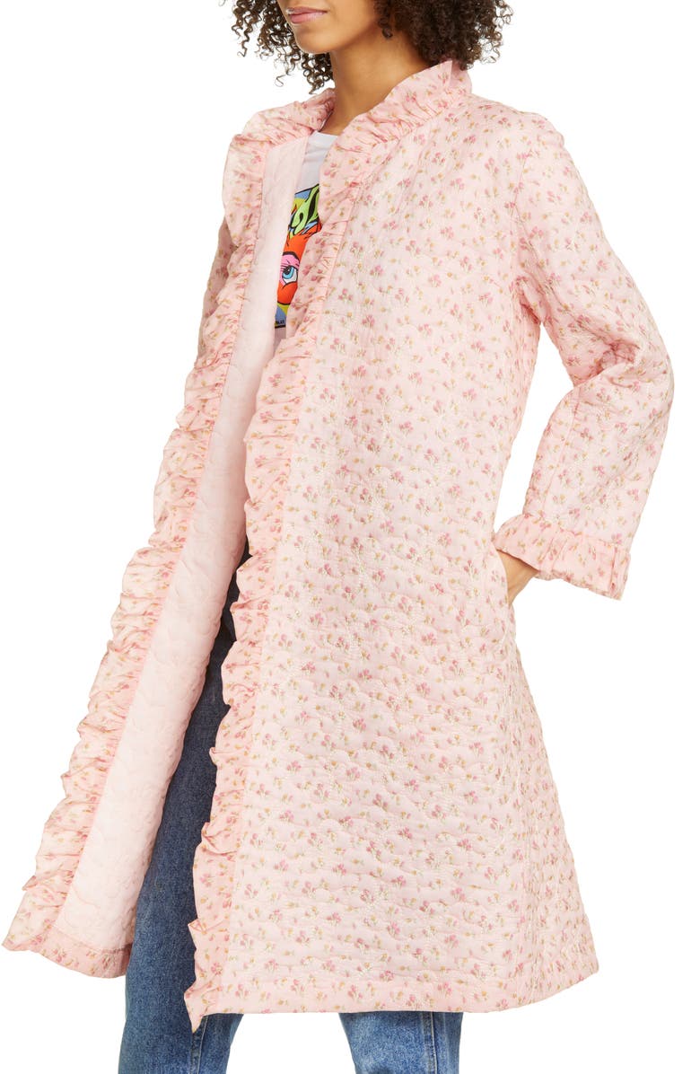 Anna Sui Butterfly Quilted Rosebuds Print Cotton Coat, Alternate, color, 