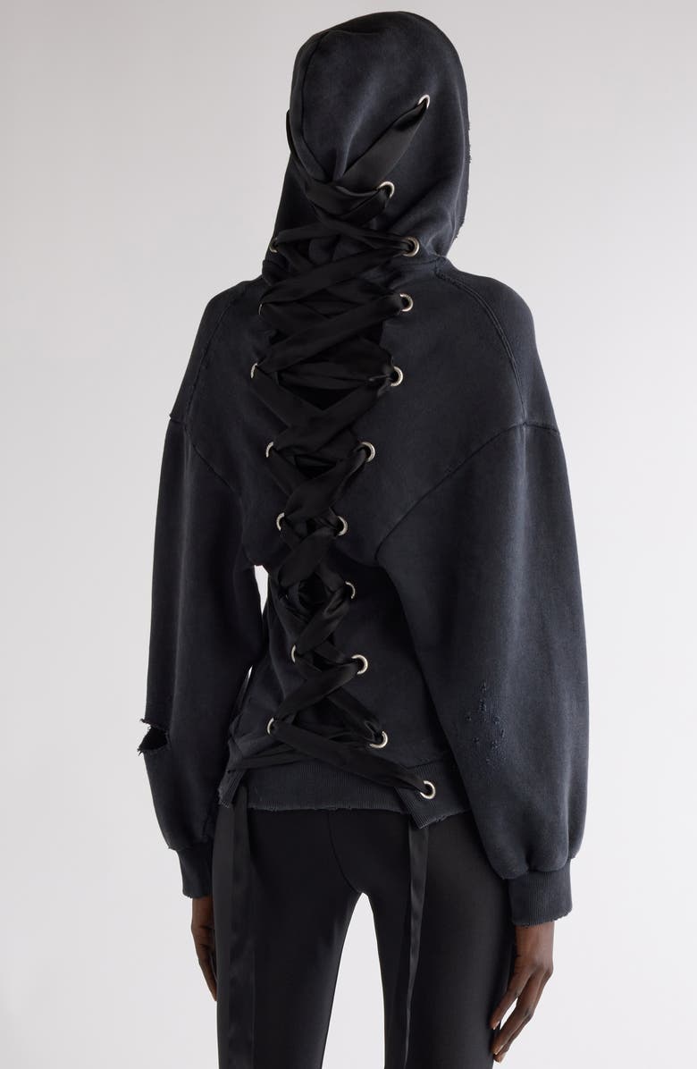 Balenciaga Lace-Up Back Zip Hoodie, Alternate, color, 1041 Faded Washed Black