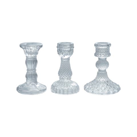 3-Piece Pressed Glass Taper Holder Set, Clear