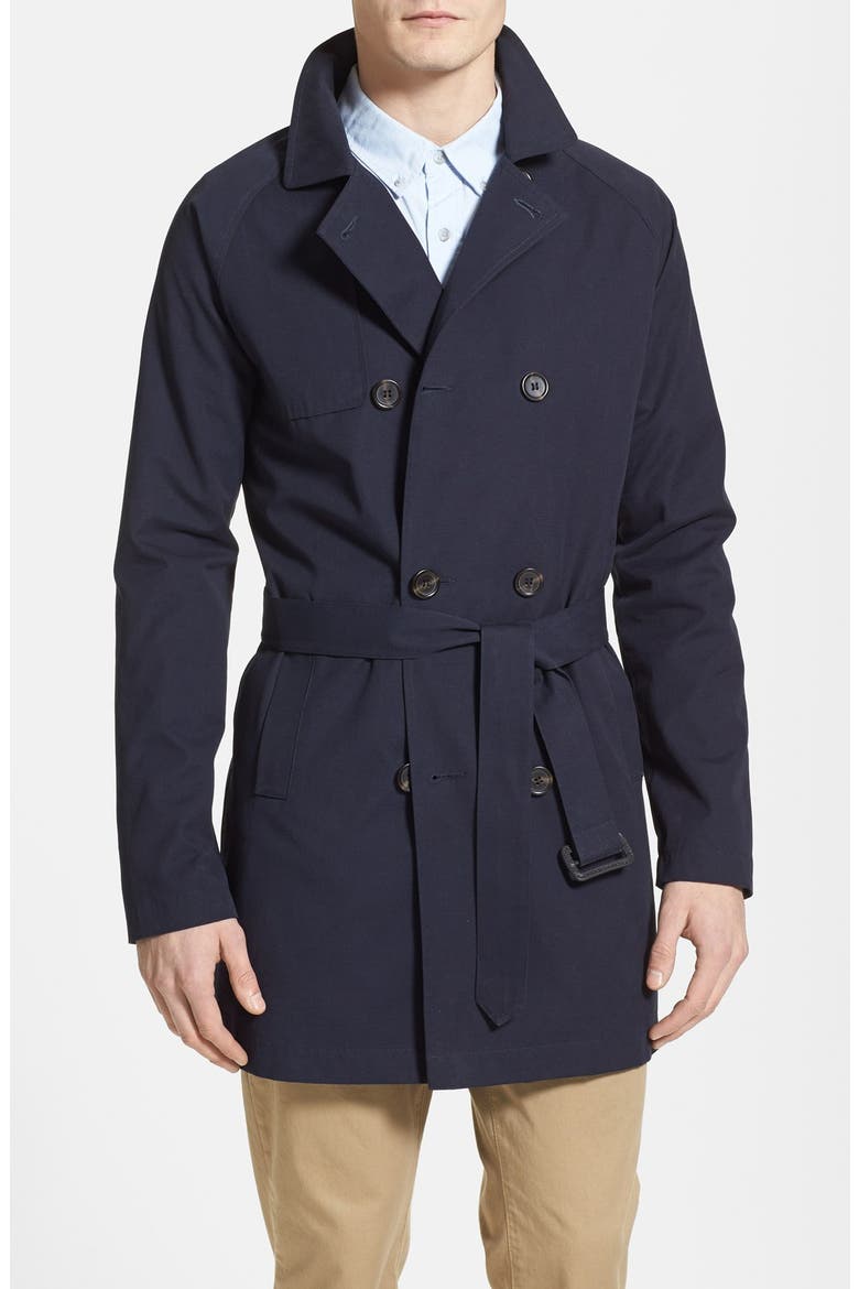 Double Breasted Trench Coat, Main, color, DARK BLUE