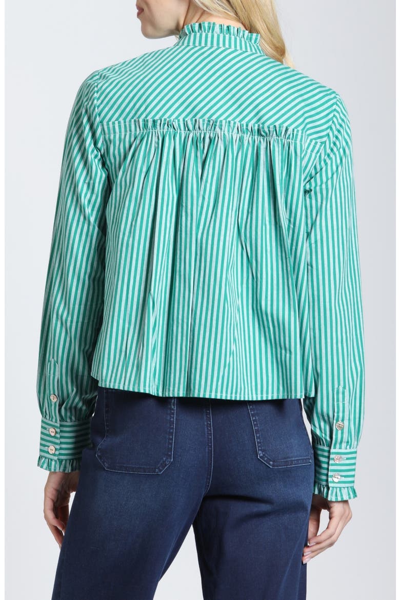 Striped Ruffle Cropped Shirt, Alternate, color, EMERALD ISLE