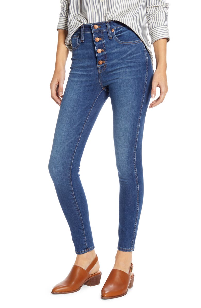 Madewell High Rise Button Front Skinny Jeans, Main, color,