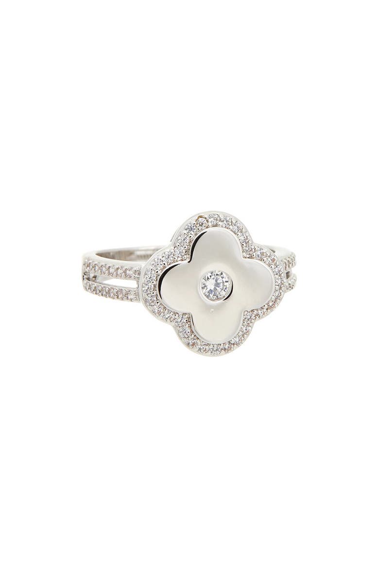 Cubic Zirconia Flower Ring, Main, color, WHITE GOLD