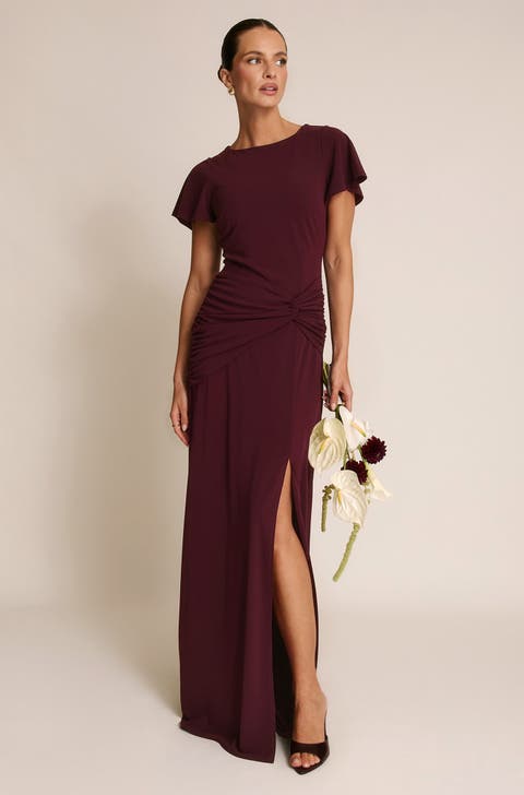 Knot Panel Flutter Sleeve Maxi Dress