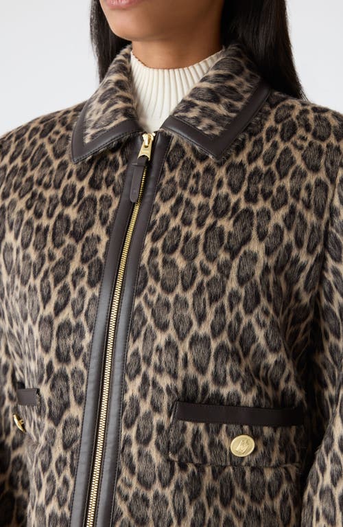 Mackage Animal Print Cropped Leather Trim Jacket In Brown