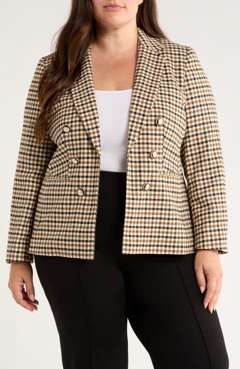 Check Faux Double Breasted Blazer (Plus)