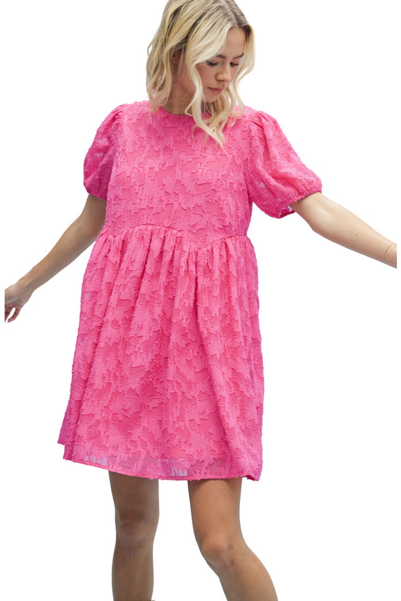 Textured Floral Puff Sleeve Minidress, Alternate, color, FUCHSIA