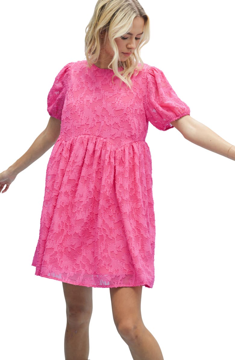WISHLIST Textured Floral Puff Sleeve Minidress, Alternate, color, Fuchsia