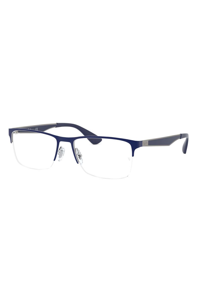 Ray-Ban 54mm Semi Rimless Rectangular Optical Glasses, Alternate, color, Navy