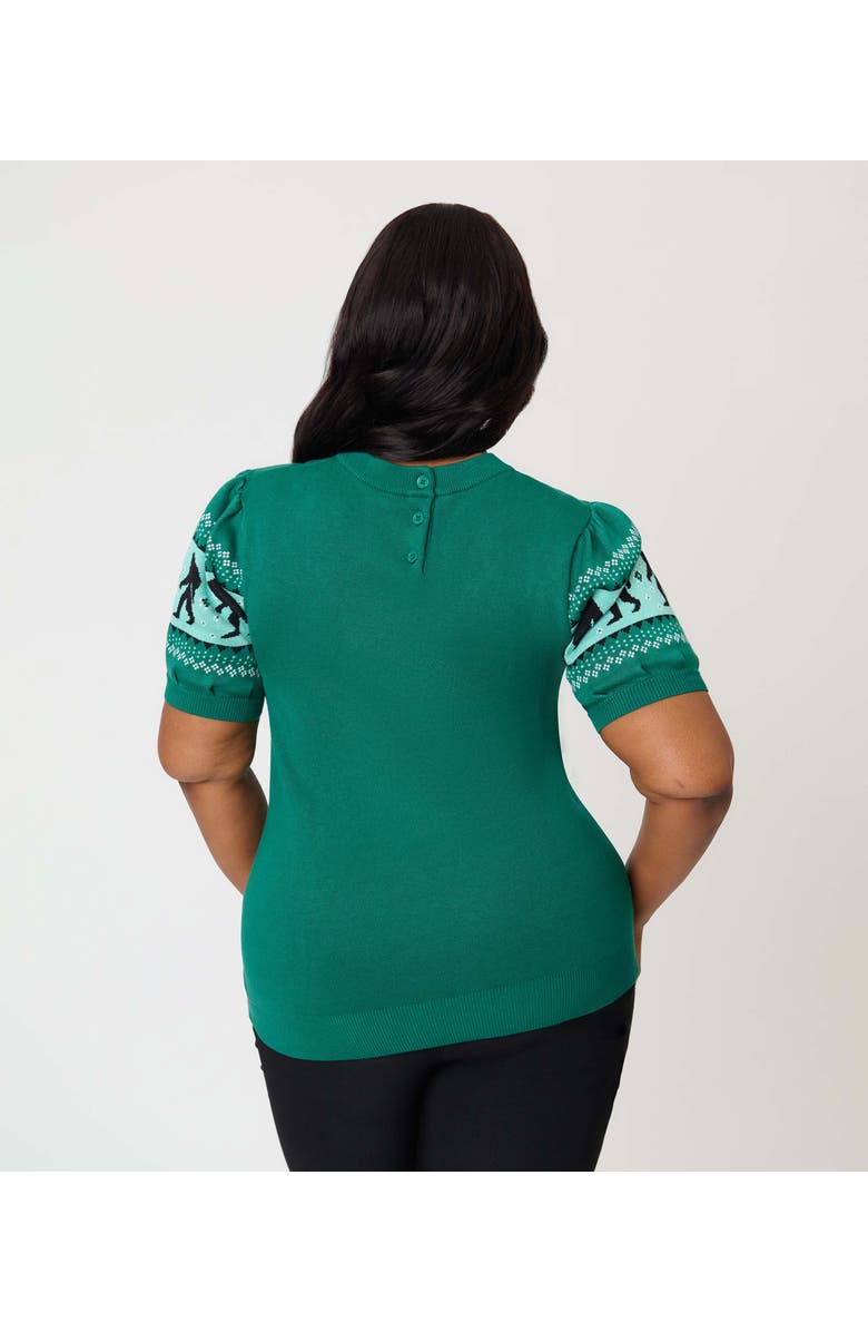 Unique Vintage Plus Size Paige Sweater, Alternate, color, Green Sasquatch Print