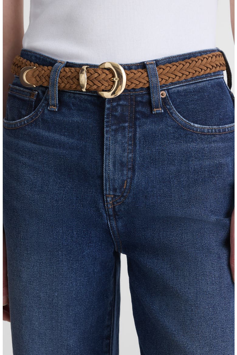 Domed Buckle Woven Suede Belt, Alternate, color, AGED COGNAC