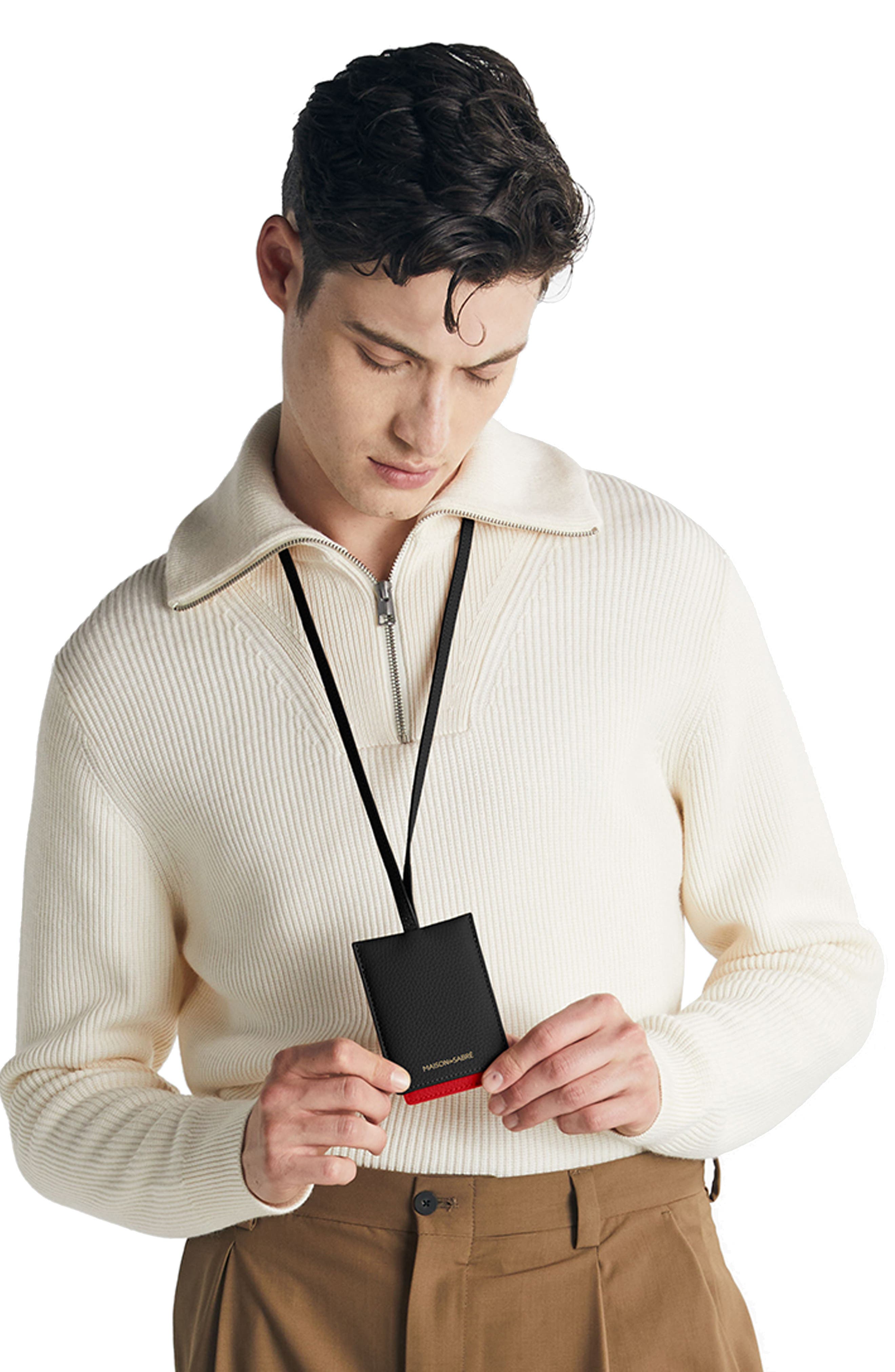 MAISON de SABRÉ Leather ID Lanyard, Alternate, color, Rouge Noir