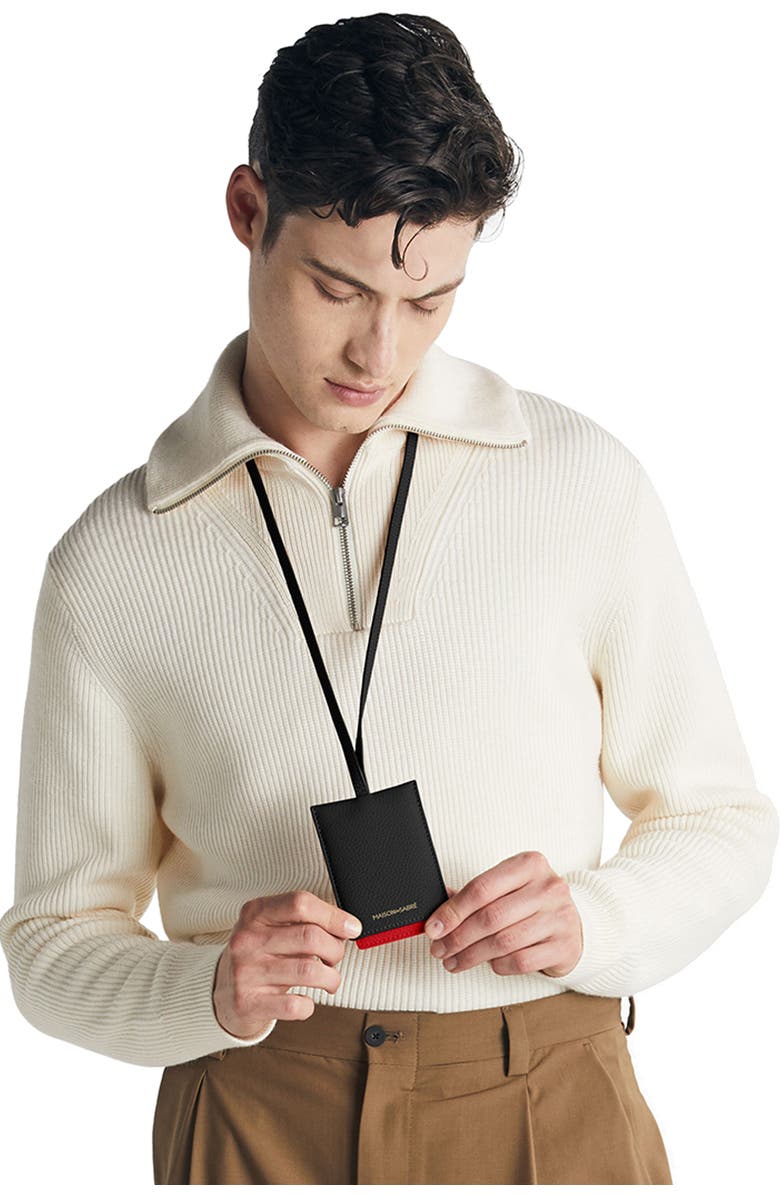 MAISON de SABRÉ Leather ID Lanyard, Alternate, color, Rouge Noir