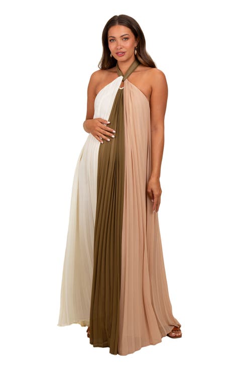 Pleated Halter Neck Maxi Dress