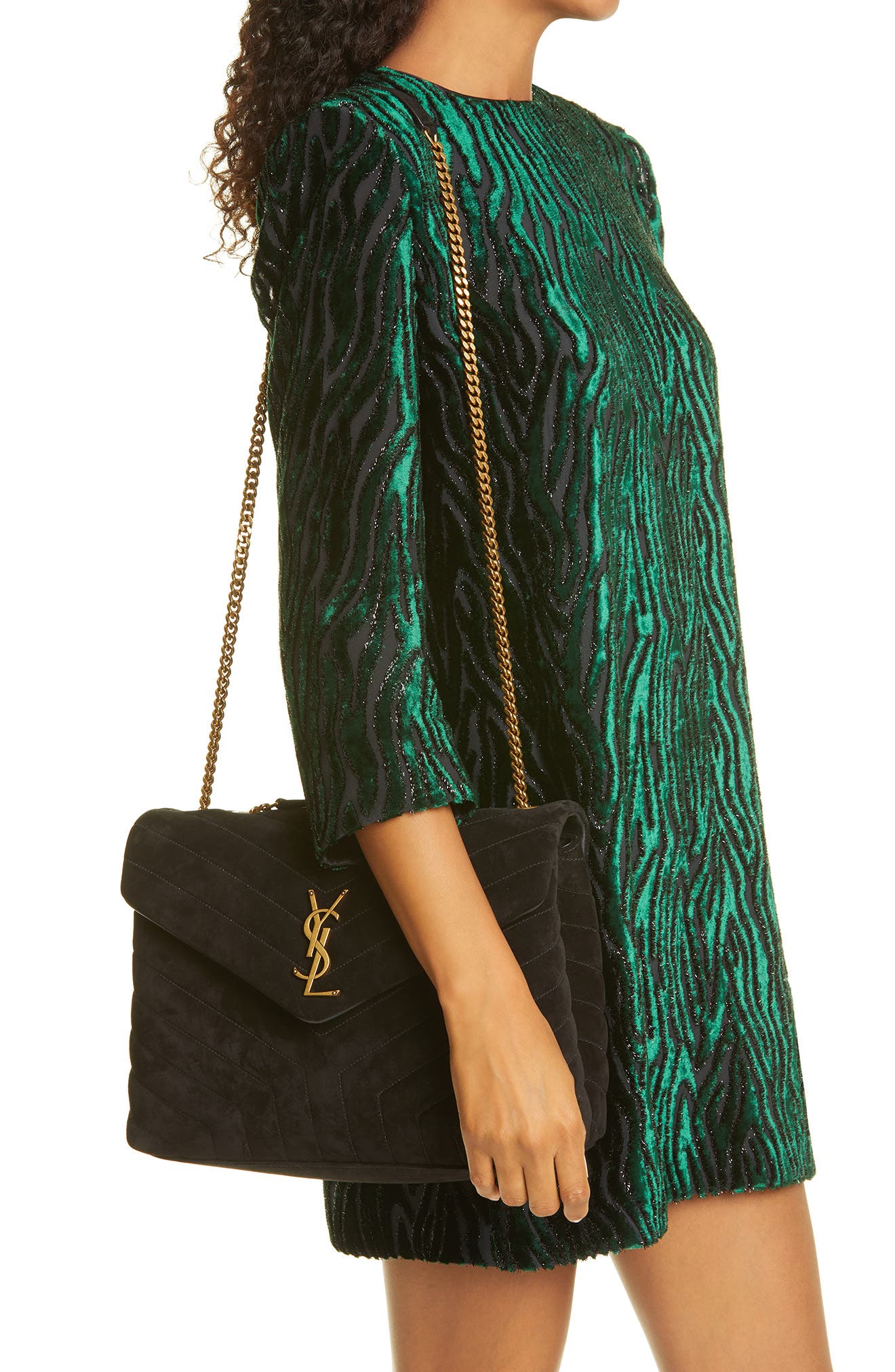 Saint Laurent Medium Lou Matelassé Suede Shoulder Bag, Alternate, color, 