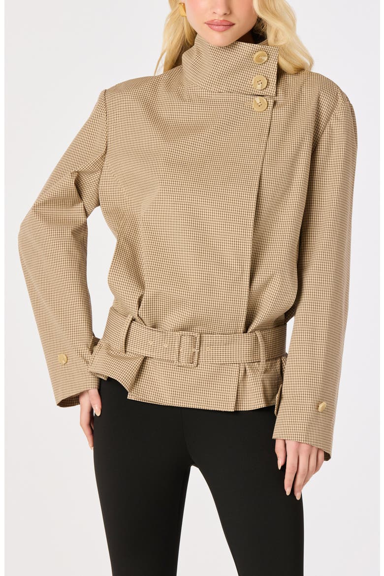 Gael Plaid Belted Jacket, Alternate, color, TAN PLAID