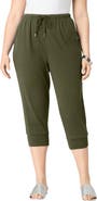 Roaman's Plus Size Soft Knit Capri Pant With Drawstring Waist
