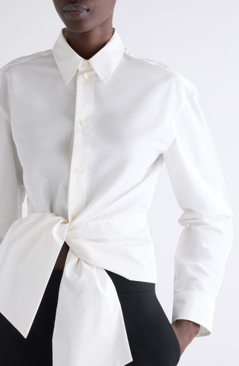 Givenchy Bow Taffeta Button-Up Shirt, Alternate, color, 