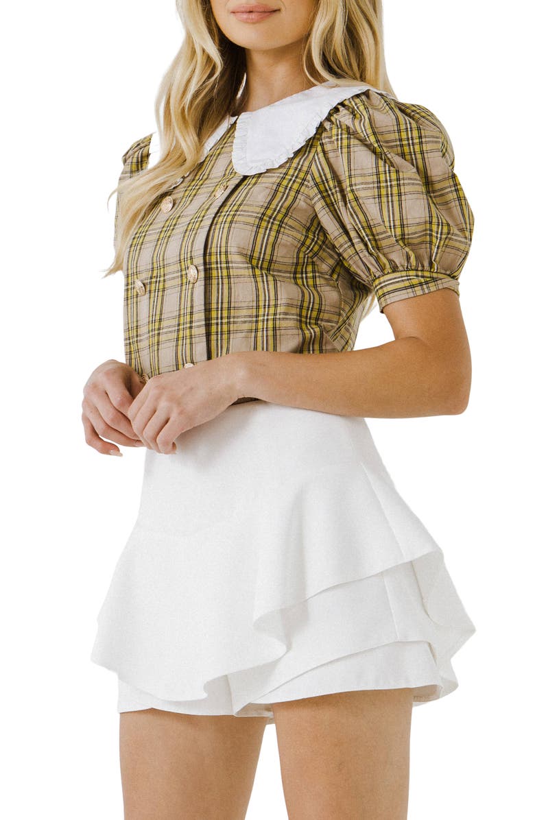 English Factory Oversize Collar Check Cotton Top, Alternate, color, Taupe