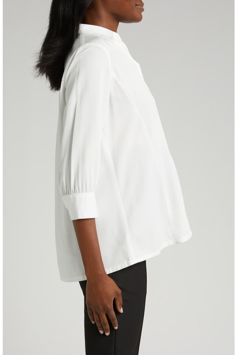 Women's Petite No-Gap 3/4 Sleeve Maternity & Nursing Button Down Shirt in with Bra Concealing Design in TENCEL, Alternate, color, WHITE