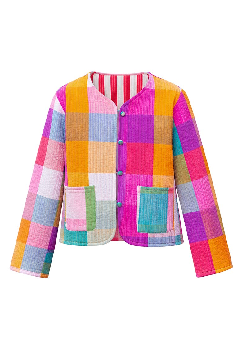 Collar Reversible Cotton Quilted Jacket, Alternate, color, Multi