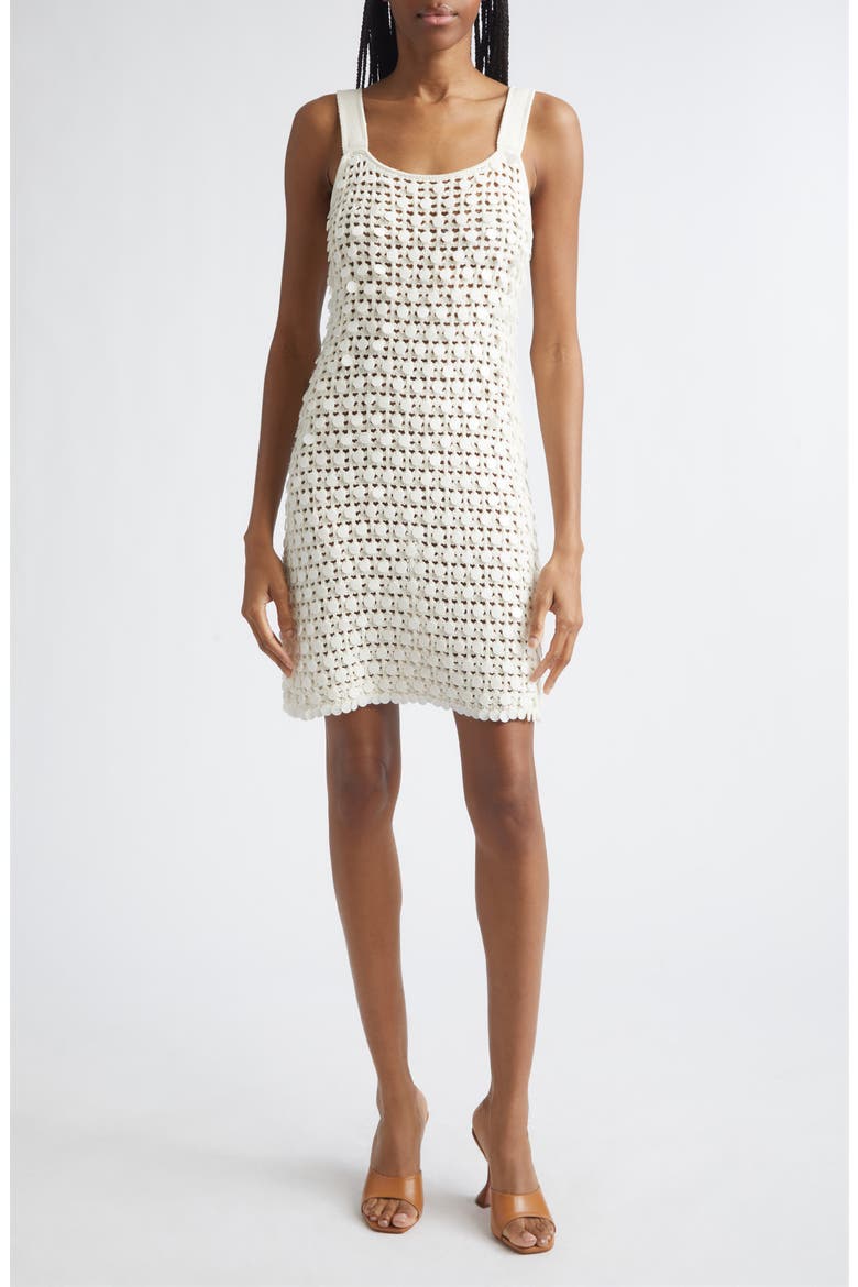 Lala Paillette Detail Open Stitch Cotton Minidress, Main, color, COCONUT