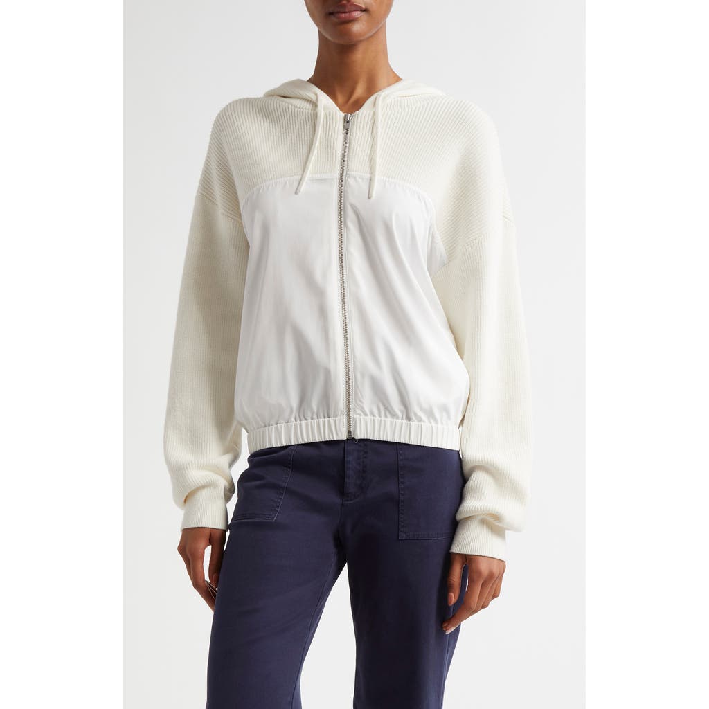 ATM Anthony Thomas Melillo Mixed Media Cotton & Cashmere Zip-Up Hoodie in Chalk