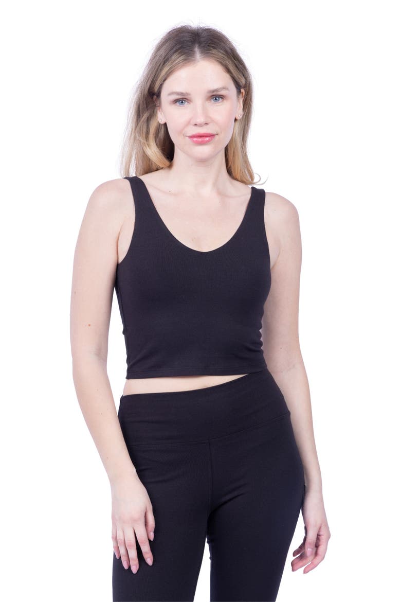 V Neck Organic Cotton Crop Tank, Alternate, color, Black