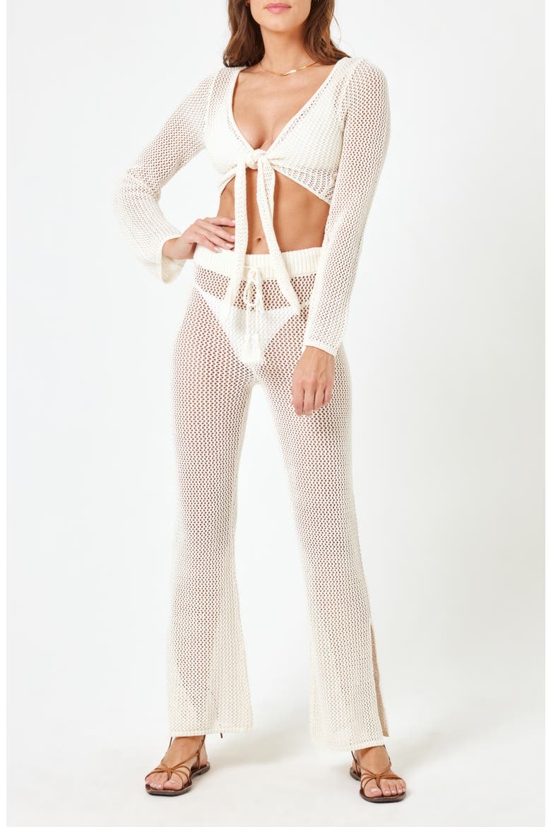 Los Cabos Open Stitch Cover-Up Crop Top, Alternate, color, CREAM