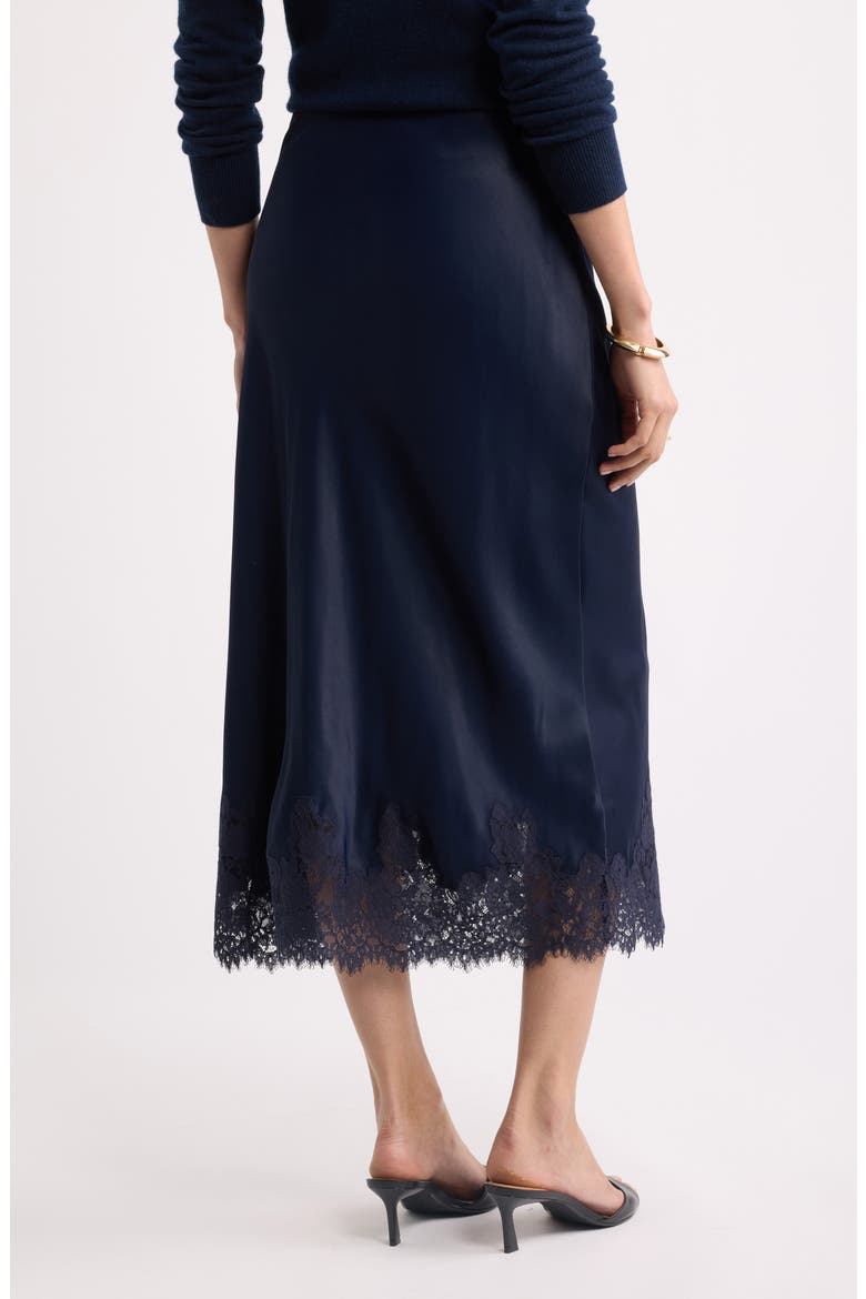 Lace Trim Satin Bias Midi Skirt, Alternate, color, NAVY NIGHT