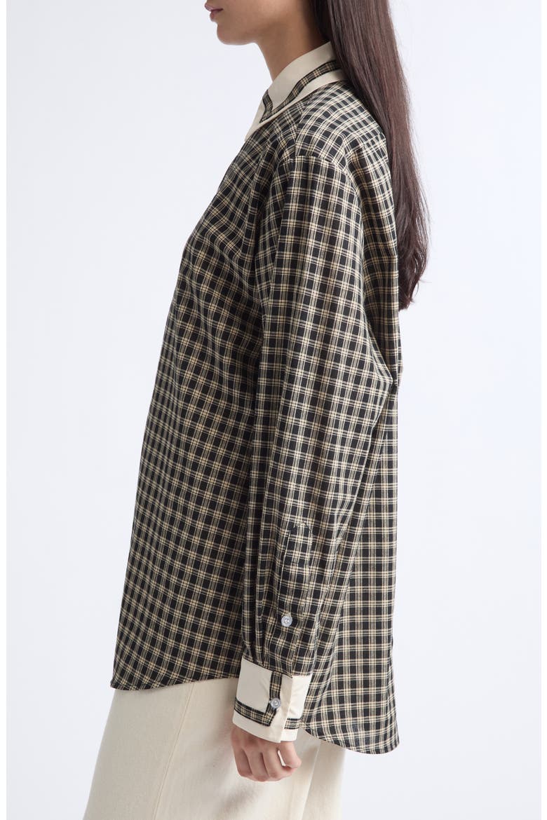 Gender Inclusive Pippa Trimmed Bordered Check Button-Up Shirt, Alternate, color, BLACK