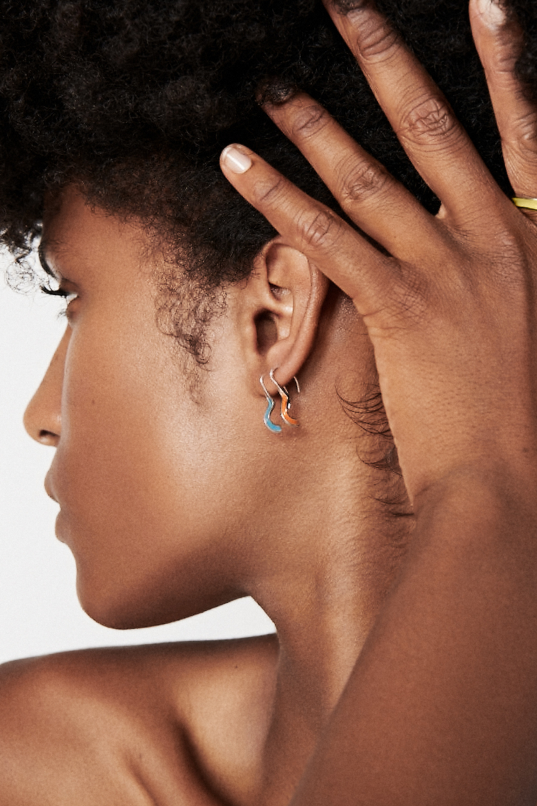 Sahab Mini Hoops Earrings, Alternate, color, Greek Blue