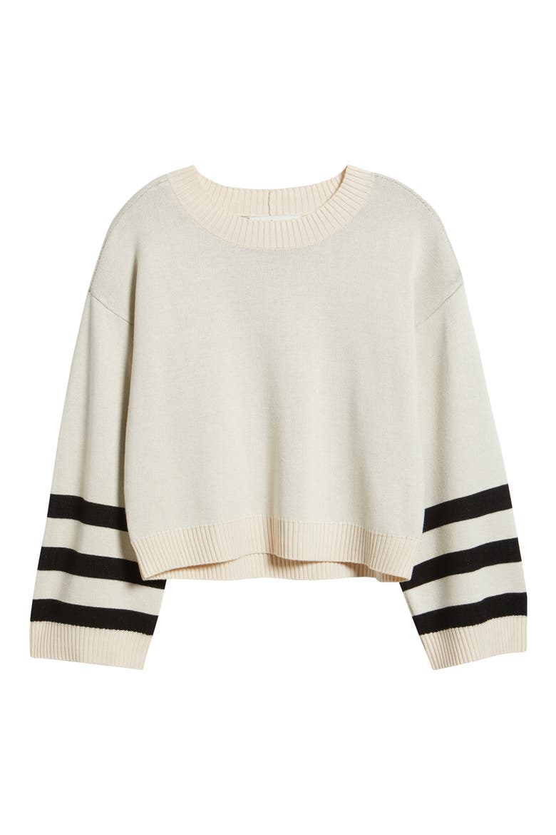 Crop Stripe Sleeve Sweater, Alternate, color, SAND
