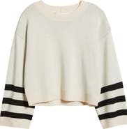 CITY BLUES Crop Stripe Sleeve Sweater