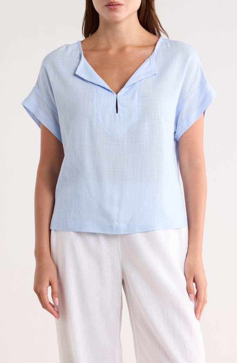 MAX STUDIO Split Neck Short Sleeve Top, Main, color, Light Blue-Light Blue