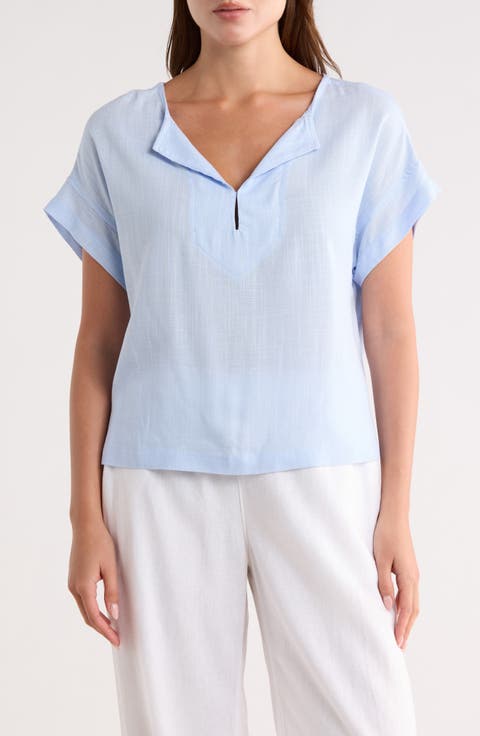 Split Neck Short Sleeve Top