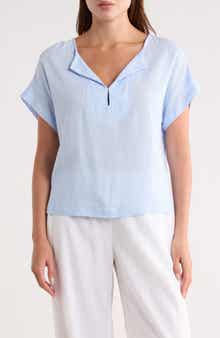 MAX STUDIO Split Neck Short Sleeve Top