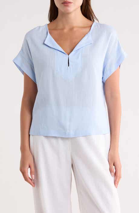 MAX STUDIO Split Neck Short Sleeve Top