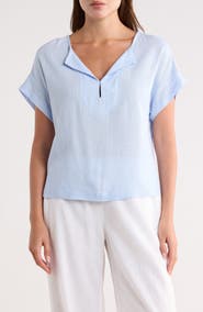 MAX STUDIO Split Neck Short Sleeve Top