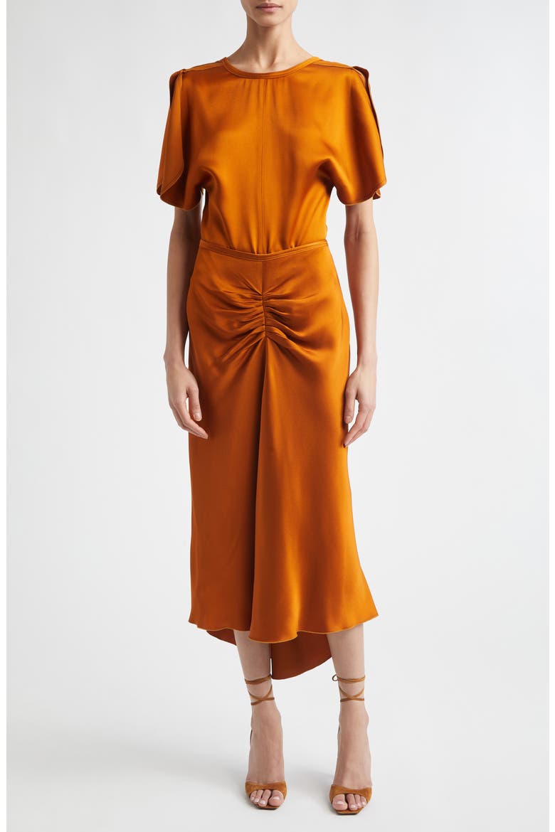 Gathered Satin Midi Skirt, Alternate, color, BRONZE