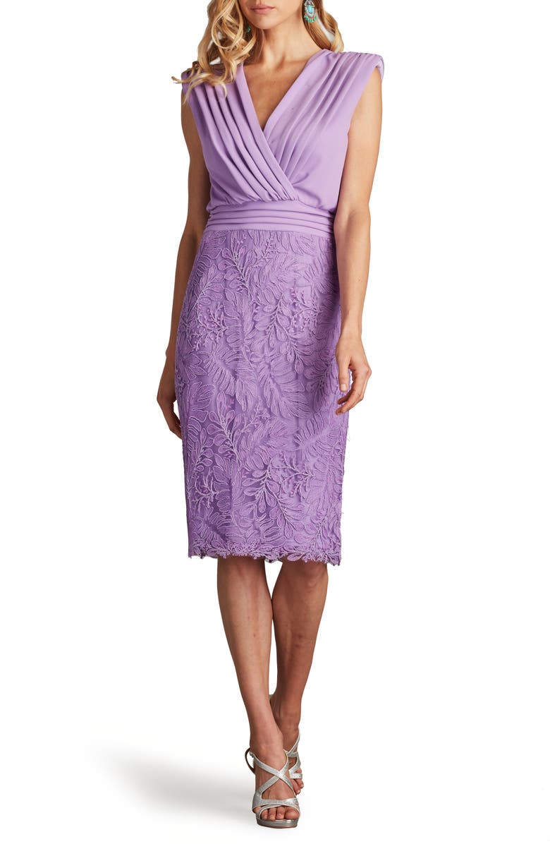 Tadashi Shoji Pleat Detail & Embroidery Sleeveless Cocktail Dress, Alternate, color, Purple Haze