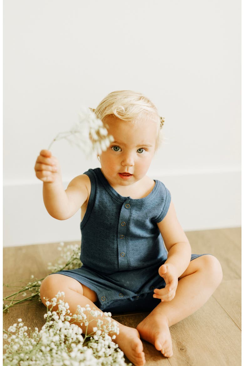 Organic Cotton Pointelle Romper, Alternate, color, DOLPHIN