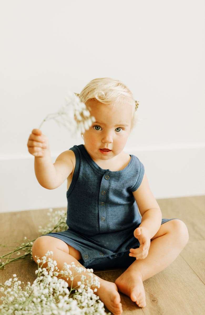 L'ovedbaby Organic Cotton Pointelle Romper, Alternate, color, Dolphin