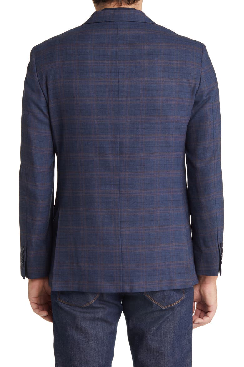 Trim Fit Plaid Wool Blend Sport Coat, Alternate, color, NAVY - BROWN TEXTURE PLAID