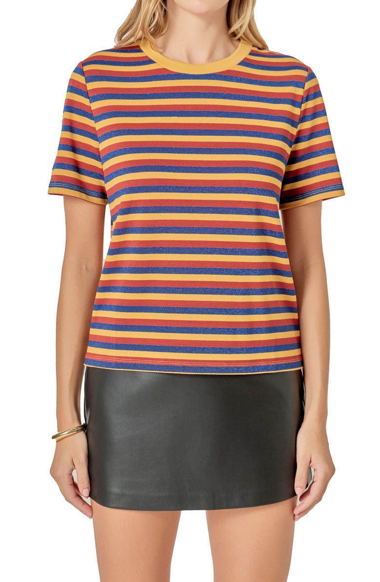 English Factory Sparkle Stripe T-Shirt, Alternate, color, Yellow