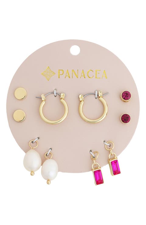 Set of 5 Stud, Charm & Huggie Hoop Earrings