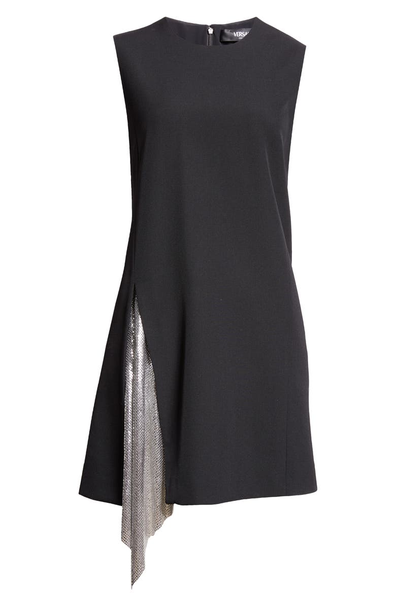 Versace Metallic Mesh Inset Virgin Wool Cocktail Dress, Alternate, color, 