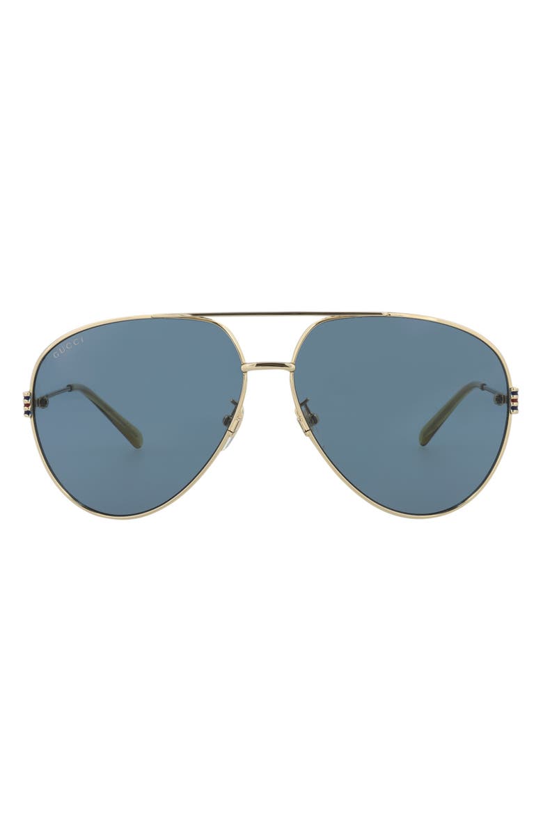Gucci 62mm Aviator Sunglasses, Main, color, Gold Gold Blue